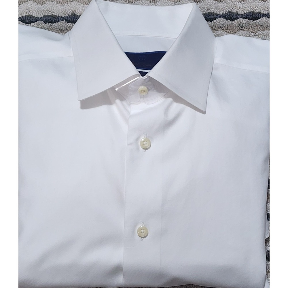 David Donahue Men's White Trim Fit 100% Cotton Dress Shirt Size 16.5 X 34/35